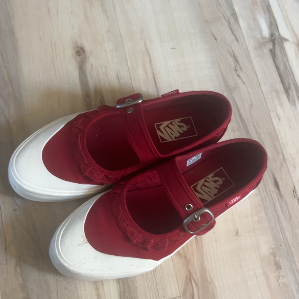Red Mary Jane Vans With Lace Ruffles - Picture 3 of 3
